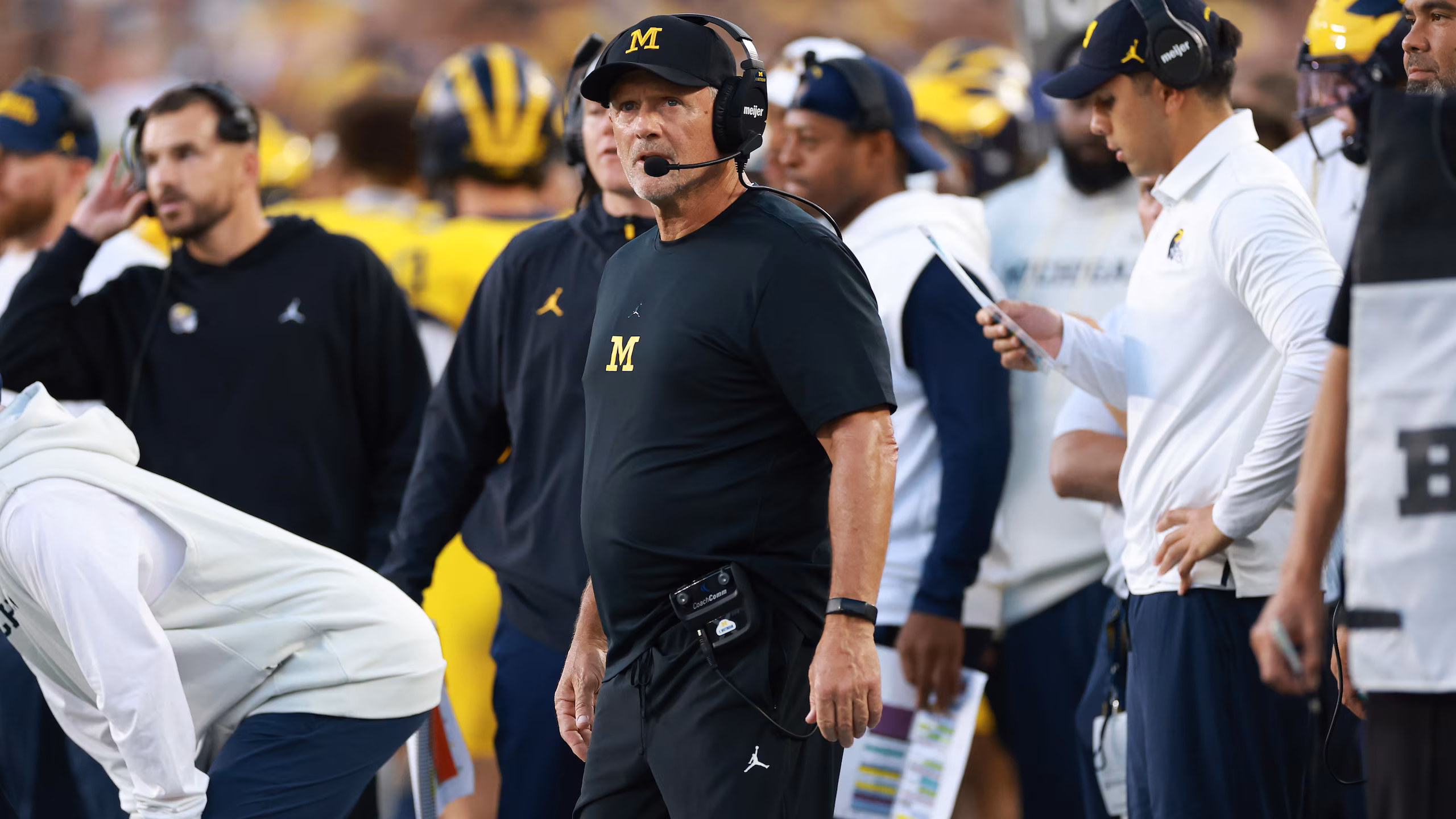 New Michigan HC Kyle Whittingham on the sideline for his first game in charge in Ann Arbor