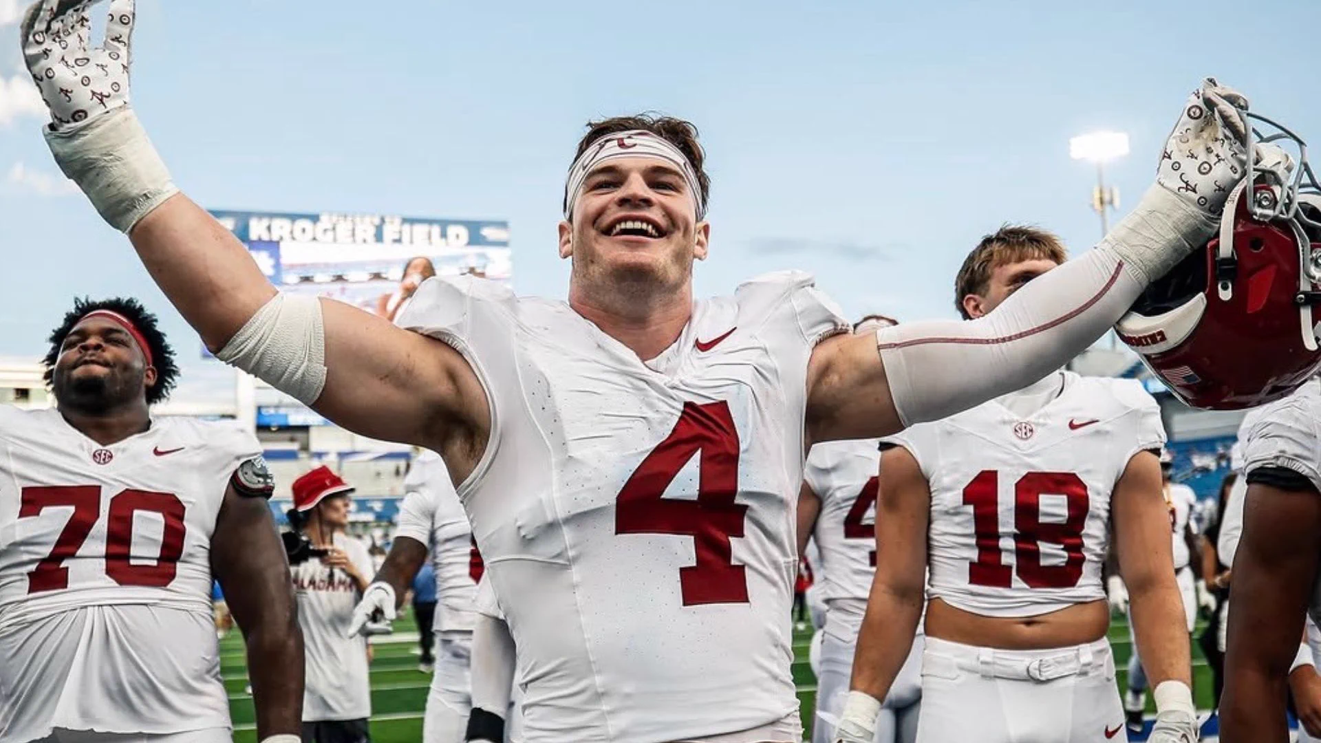 Luke Metz celebrates after a pick six against Kentucky on Saturday